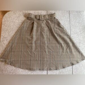 ModCloth Circle Skirt with Belt, tan/black/brown plain size Large.